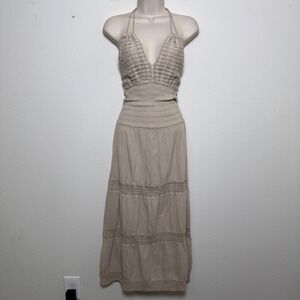 Sea Spice Women 100% Peruvian Cotton Maxi Dress Med Crochet Halter Cottage Boho